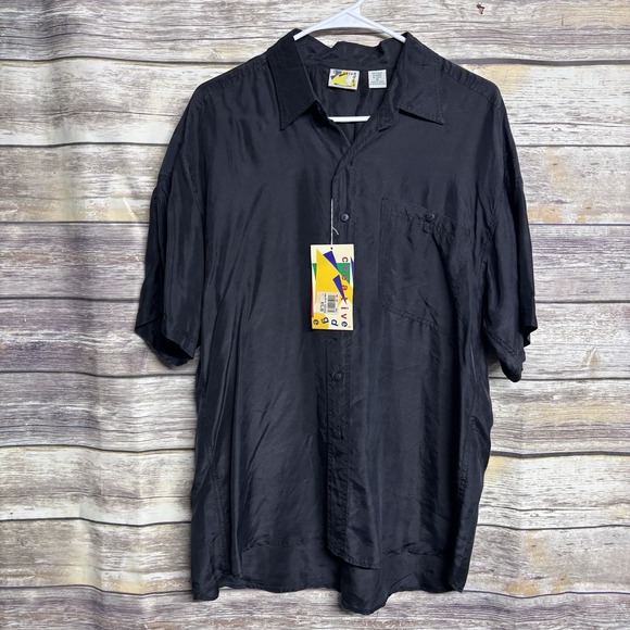 Other - Creative Edge Shirt Men's Medium Black Silk Lightweight Short Sleeve Beach NEW